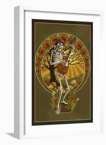 Skeleton and Guitar-Lantern Press-Framed Premium Giclee Print