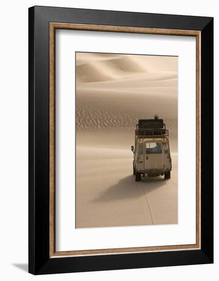 Skeleton Coast, Namibia. Land Rover Venturing Out over the Sand Dunes-Janet Muir-Framed Photographic Print