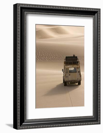 Skeleton Coast, Namibia. Land Rover Venturing Out over the Sand Dunes-Janet Muir-Framed Photographic Print