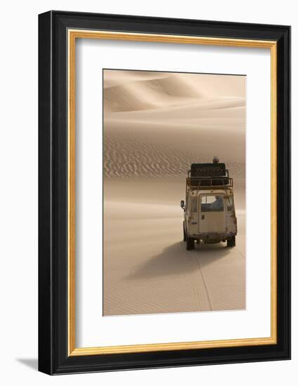 Skeleton Coast, Namibia. Land Rover Venturing Out over the Sand Dunes-Janet Muir-Framed Photographic Print