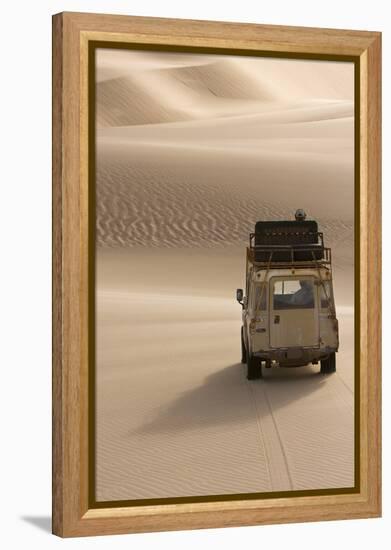 Skeleton Coast, Namibia. Land Rover Venturing Out over the Sand Dunes-Janet Muir-Framed Premier Image Canvas