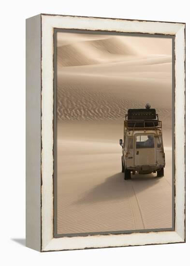 Skeleton Coast, Namibia. Land Rover Venturing Out over the Sand Dunes-Janet Muir-Framed Premier Image Canvas