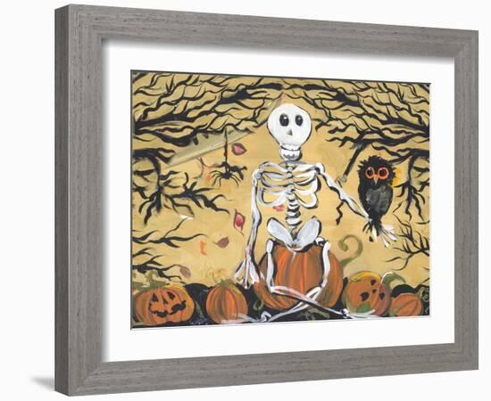 Skeleton Holding Baby Owl-sylvia pimental-Framed Art Print