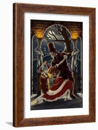 Skeletons Dancing in Graveyard-Lantern Press-Framed Art Print