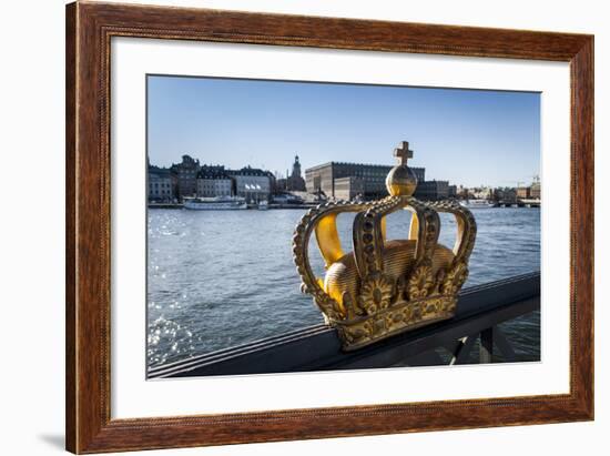 Skeppsholmsbron Bridge, Crown, Gilded, View on Stockholm Castle-Frina-Framed Photographic Print