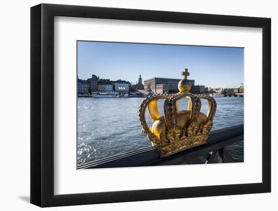 Skeppsholmsbron Bridge, Crown, Gilded, View on Stockholm Castle-Frina-Framed Photographic Print