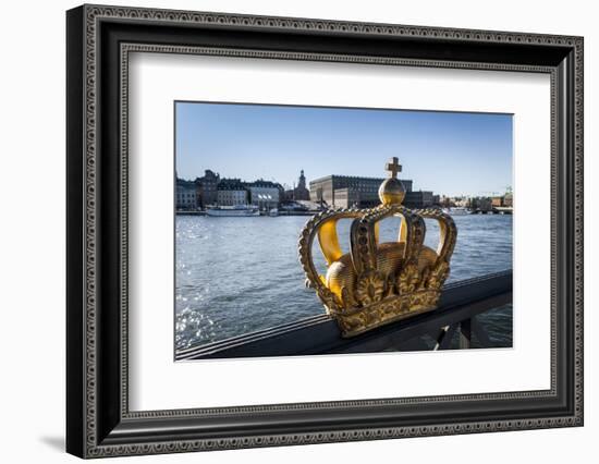 Skeppsholmsbron Bridge, Crown, Gilded, View on Stockholm Castle-Frina-Framed Photographic Print
