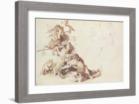 Sketch for a Wolf Hunt-Peter Paul Rubens-Framed Giclee Print