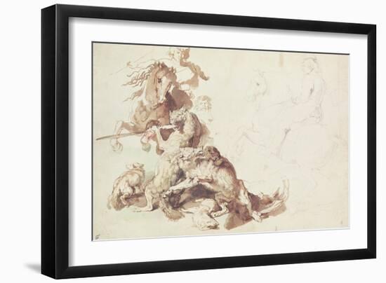 Sketch for a Wolf Hunt-Peter Paul Rubens-Framed Giclee Print