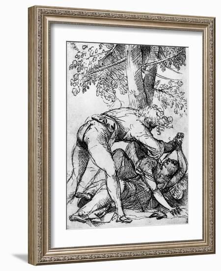 Sketch for the 'Jealous Husband' in the Scuola Del Santo, C1510-Titian (Tiziano Vecelli)-Framed Giclee Print