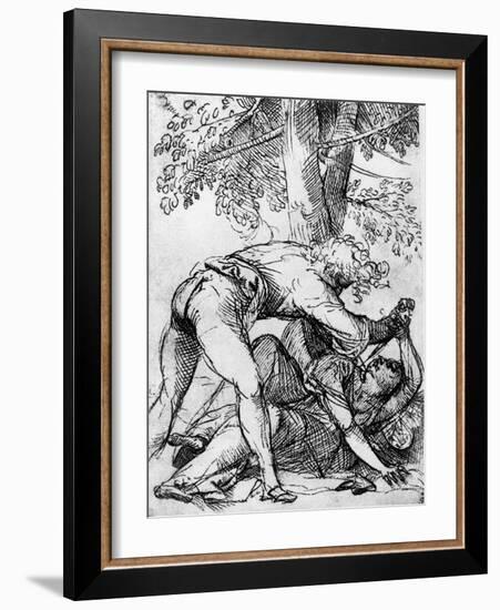 Sketch for the 'Jealous Husband' in the Scuola Del Santo, C1510-Titian (Tiziano Vecelli)-Framed Giclee Print