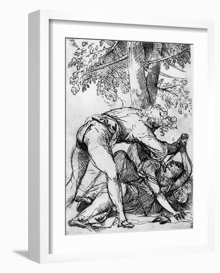 Sketch for the 'Jealous Husband' in the Scuola Del Santo, C1510-Titian (Tiziano Vecelli)-Framed Giclee Print