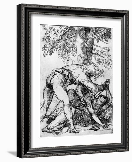 Sketch for the 'Jealous Husband' in the Scuola Del Santo, C1510-Titian (Tiziano Vecelli)-Framed Giclee Print