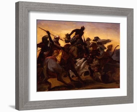 Sketch for 'The Lion Hunt', C.1836 (Oil on Paper Laid on Canvas)-Emile Jean Horace Vernet-Framed Giclee Print