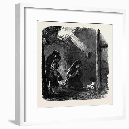 Sketch in a House at Fahey's Quay, Ennis, the Widow Connor and Her Dying Child-null-Framed Giclee Print