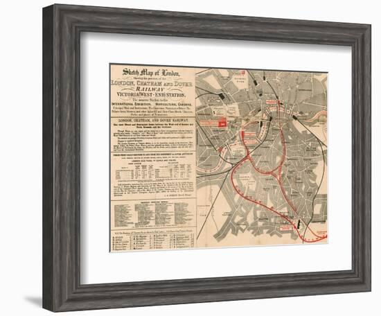 Sketch Map of London Showing the Position of the London, Chatham and Dover Railway--Framed Giclee Print