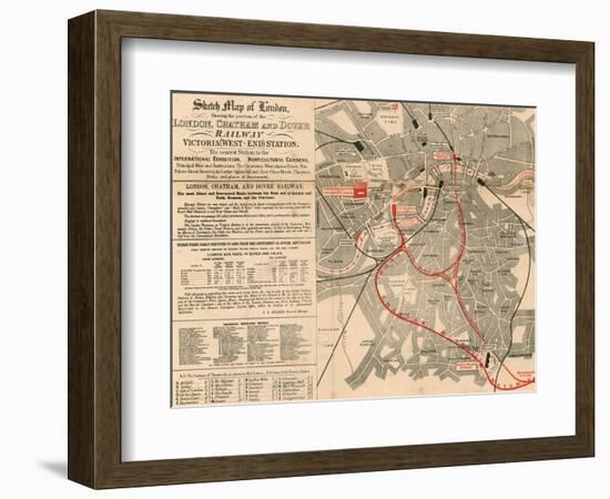 Sketch Map of London Showing the Position of the London, Chatham and Dover Railway-null-Framed Giclee Print