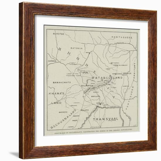 Sketch-Map of Matabililand, Illustrating the Scenes of the Present Disturbances-null-Framed Giclee Print