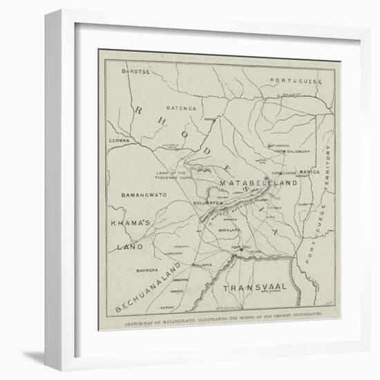 Sketch-Map of Matabililand, Illustrating the Scenes of the Present Disturbances-null-Framed Giclee Print