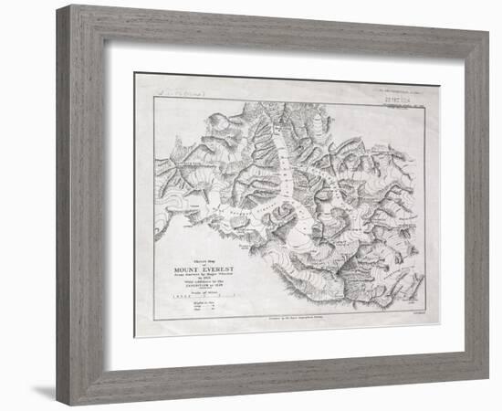 Sketch Map of Mount Everest from Surveys by Major Wheeler in 1921 with Addi-English School-Framed Giclee Print