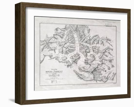 Sketch Map of Mount Everest from Surveys by Major Wheeler in 1921 with Addi-English School-Framed Giclee Print