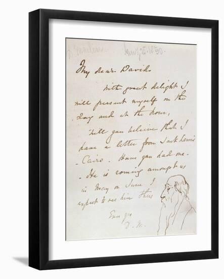 Sketch of a Bearded Man in Profile in a Letter to David Roberts-Daniel Maclise-Framed Giclee Print