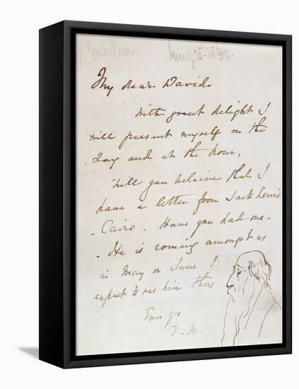 Sketch of a Bearded Man in Profile in a Letter to David Roberts-Daniel Maclise-Framed Premier Image Canvas