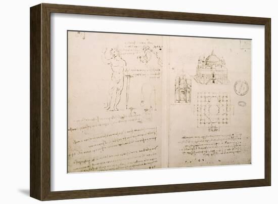 Sketch of a Church Similar to St. Sepolcro in Milan, Fol. 4R from Codex Ashburnham I and Ii-Leonardo da Vinci-Framed Giclee Print