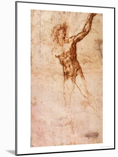 Sketch of a Nude Man-Michelangelo Buonarroti-Mounted Giclee Print