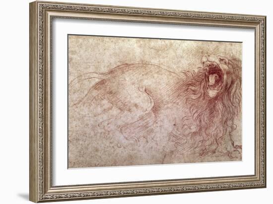 Sketch of a Roaring Lion-Leonardo da Vinci-Framed Giclee Print