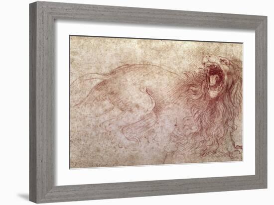 Sketch of a Roaring Lion-Leonardo da Vinci-Framed Giclee Print