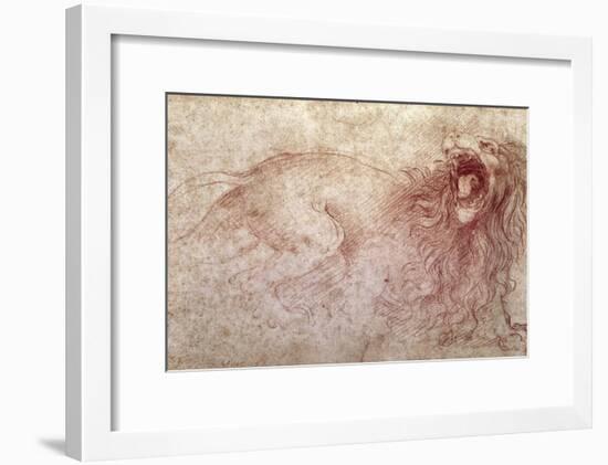 Sketch of a Roaring Lion-Leonardo da Vinci-Framed Giclee Print