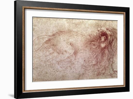 Sketch of a Roaring Lion-Leonardo da Vinci-Framed Giclee Print