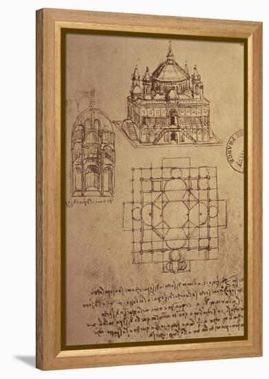 Sketch of a Square Church with Central Dome and Minaret-Leonardo da Vinci-Framed Premier Image Canvas