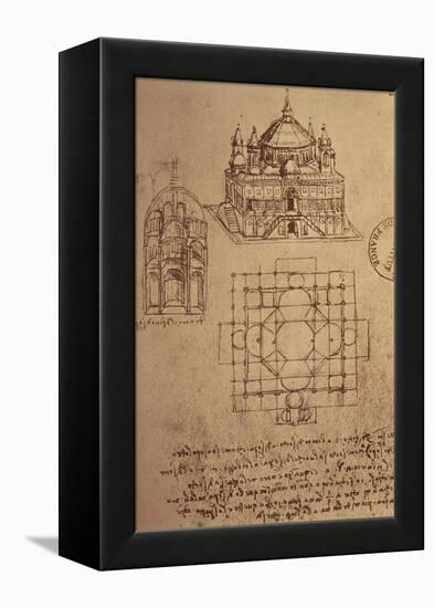 Sketch of a Square Church with Central Dome and Minaret-Leonardo da Vinci-Framed Premier Image Canvas