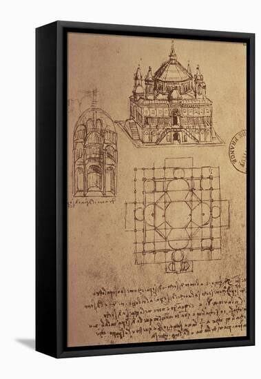 Sketch of a Square Church with Central Dome and Minaret-Leonardo da Vinci-Framed Premier Image Canvas