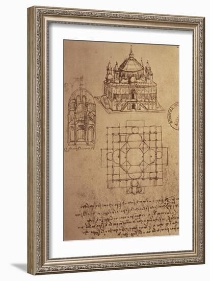 Sketch of a Square Church with Central Dome and Minaret-Leonardo da Vinci-Framed Giclee Print