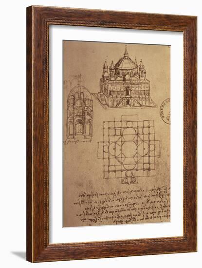 Sketch of a Square Church with Central Dome and Minaret-Leonardo da Vinci-Framed Giclee Print