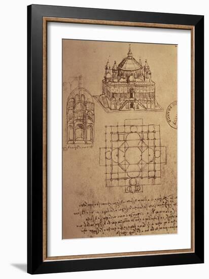 Sketch of a Square Church with Central Dome and Minaret-Leonardo da Vinci-Framed Giclee Print