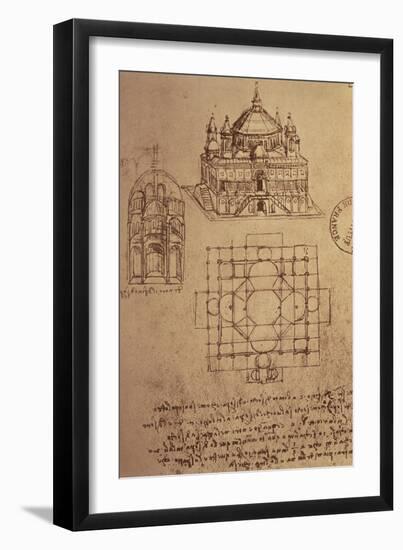 Sketch of a Square Church with Central Dome and Minaret-Leonardo da Vinci-Framed Giclee Print