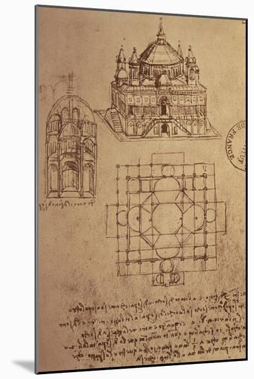 Sketch of a Square Church with Central Dome and Minaret-Leonardo da Vinci-Mounted Giclee Print