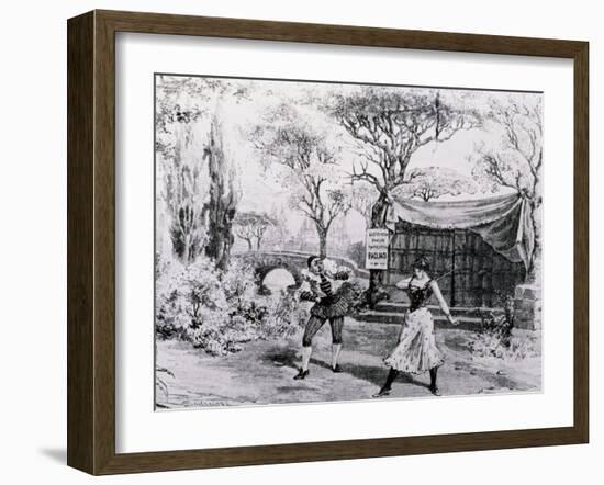 Sketch of Duet Between Nedda and Tonio During Performance at Berlin Theatre of Pagliacci-Ruggero Leoncavallo-Framed Giclee Print