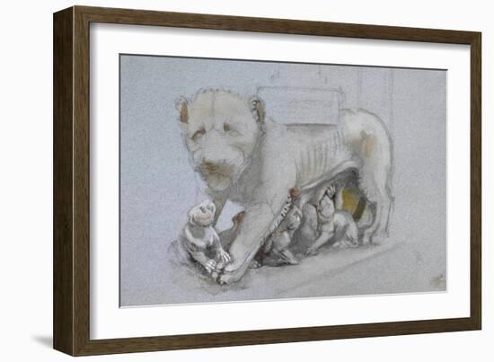 Sketch of Lioness and Cubs from Nicola Pisano's Siena Pulpit-John Ruskin-Framed Giclee Print