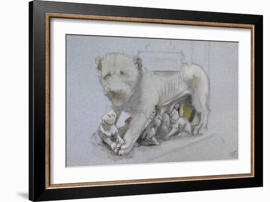 Sketch of Lioness and Cubs from Nicola Pisano's Siena Pulpit-John Ruskin-Framed Giclee Print