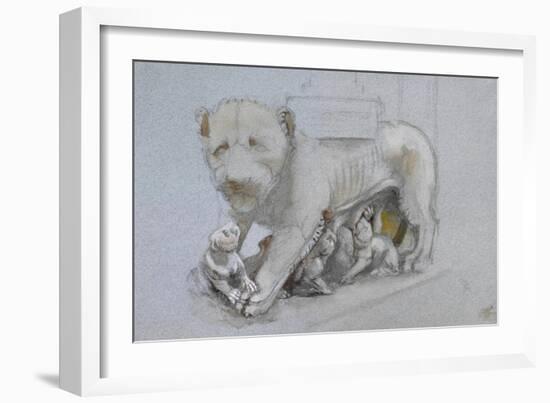 Sketch of Lioness and Cubs from Nicola Pisano's Siena Pulpit-John Ruskin-Framed Giclee Print