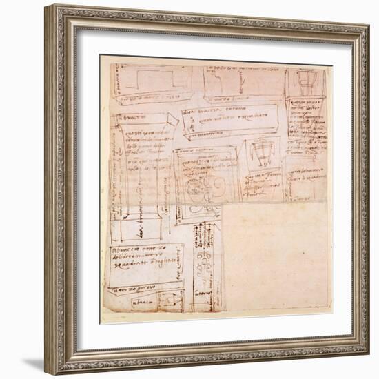 Sketch of Marble Blocks for Statues with Notes-Michelangelo Buonarroti-Framed Giclee Print