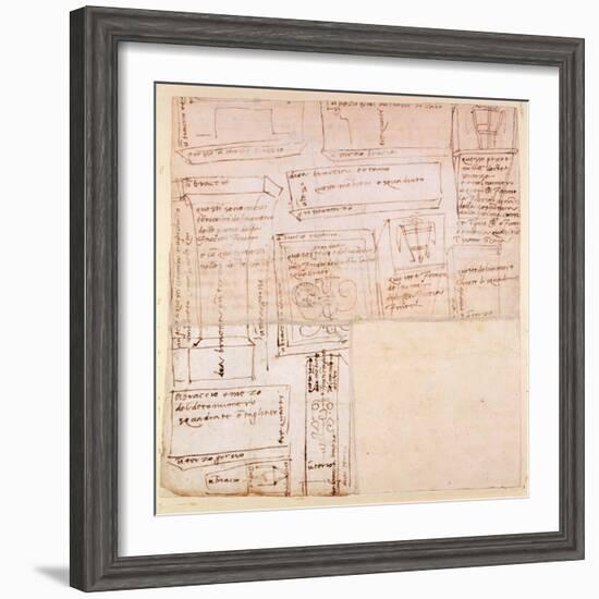 Sketch of Marble Blocks for Statues with Notes-Michelangelo Buonarroti-Framed Giclee Print
