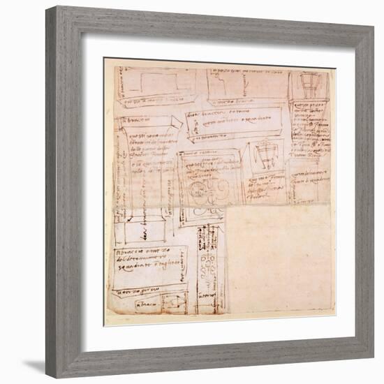 Sketch of Marble Blocks for Statues with Notes-Michelangelo Buonarroti-Framed Giclee Print