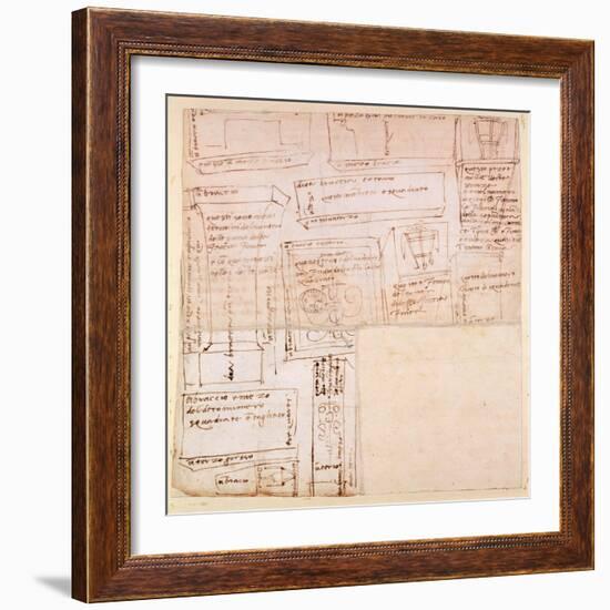 Sketch of Marble Blocks for Statues with Notes-Michelangelo Buonarroti-Framed Giclee Print