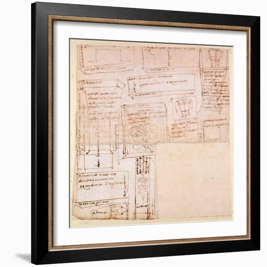 Sketch of Marble Blocks for Statues with Notes-Michelangelo Buonarroti-Framed Giclee Print